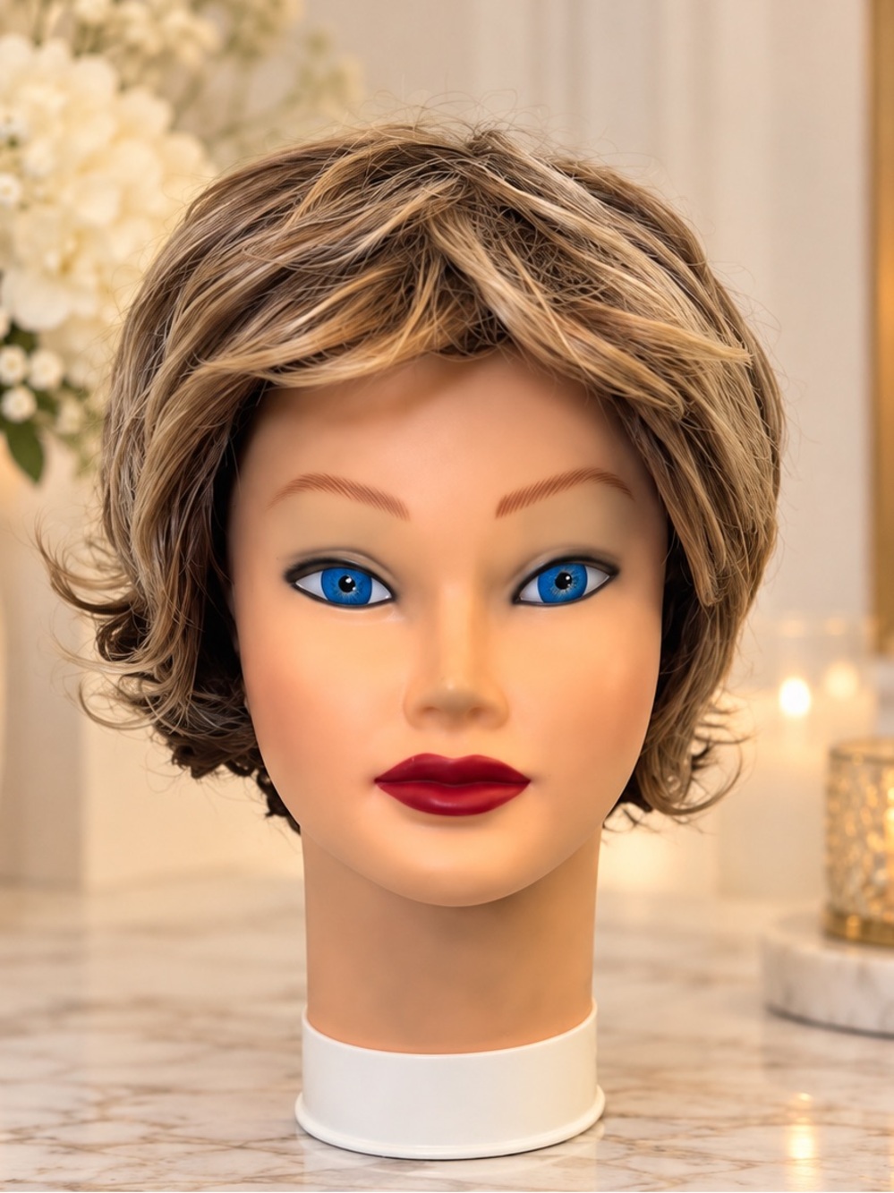 Short Layered Blonde to Reddish Brown Short Wig